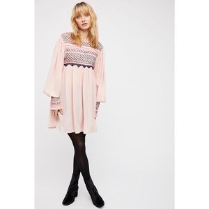 Free People Pink Late Night Picnic Smock  Dress